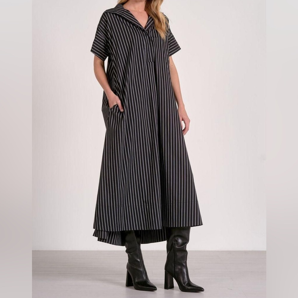 Elan Black and White Pinstriped Maxi Dress